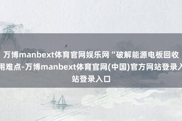 万博manbext体育官网娱乐网“破解能源电板回收运用难点-万博manbext体育官网(中国)官方网站登录入口